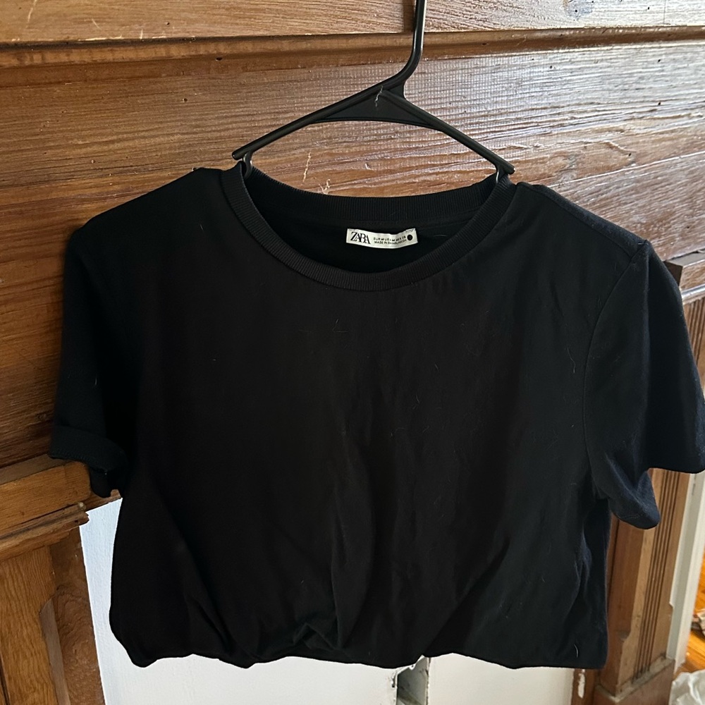 Zara Black Crop Top – Short Sleeves & Unique Details